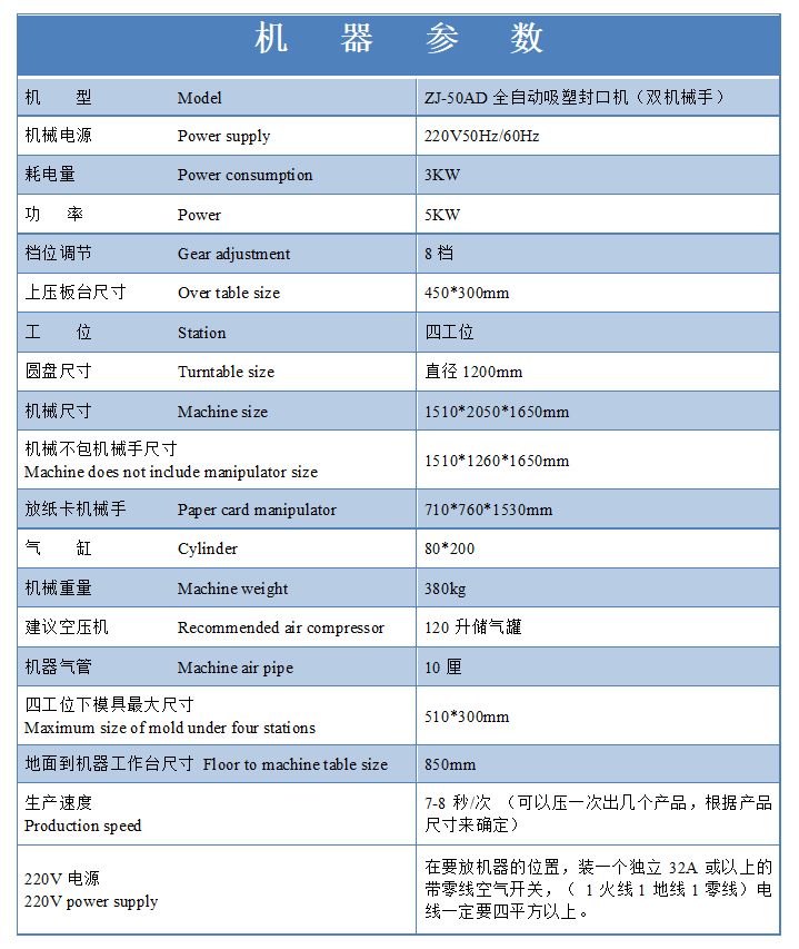 手機(jī)殼包裝自動(dòng)吸塑機(jī)參數(shù)表